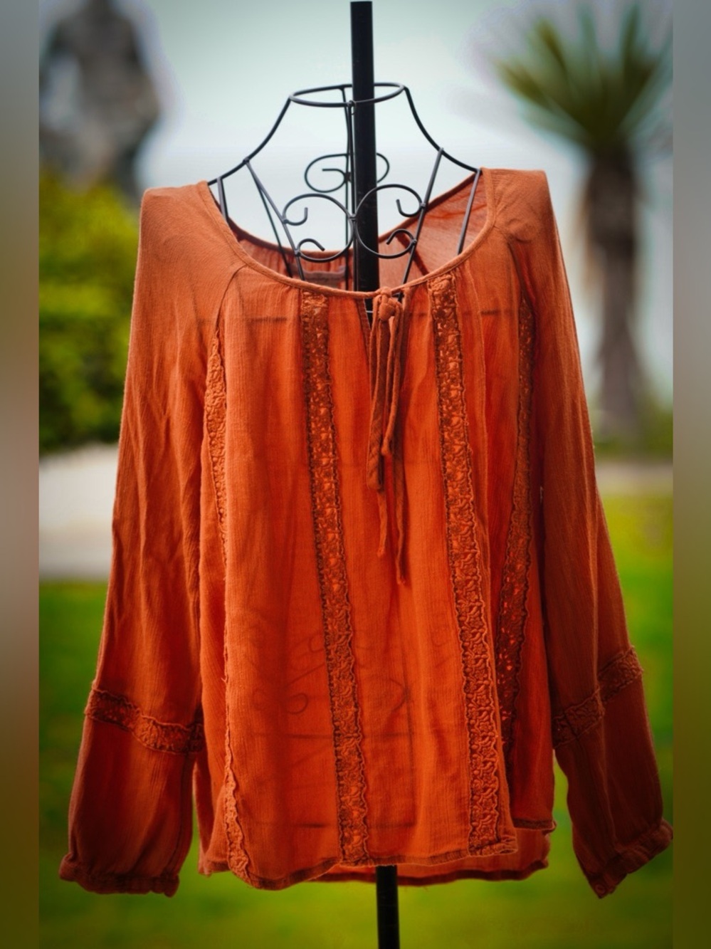American Rag Rust Orange Embroidered Boho Peasant Blouse - Size Medium